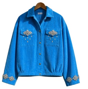 Wholesale Women's Casual Long Sleeve <b>Single</b> Button Corduroy Short Style Solid <b>Quilted</b> Windproof Eco-Friendly 100% Cotton Jacket - Product Image 1