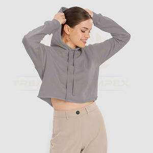 Sudadera con capucha sólida informal para mujer con manga larga sudadera recortada para invierno con cordón de punto con capucha - Product Image 3