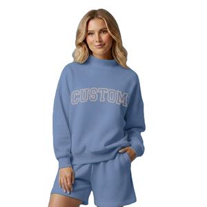 Conjunto de Dos Piezas para Mujer, Cuello Alto y Pantalones Cortos, 100% Algodón Felpa, Transpirable, Impermeable, Ecológico, Ropa Casual de Invierno - Product Image 1