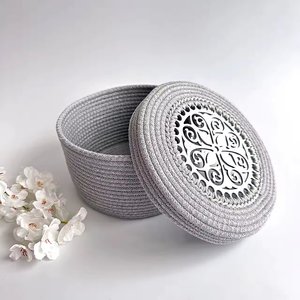 Classic Decorative Cotton Rope <b>Basket</b> Round Shape Handmade Double Color Finishing Home Storage <b>Basket</b> With Lid - Product Image 4
