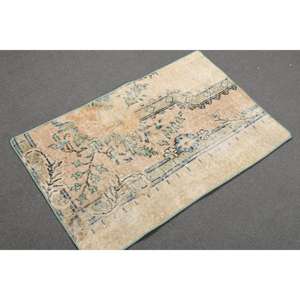 Alfombra Turca Vintage Pequeña de 1.9x3.1 pies, Alfombra Oriental Beige y Azul - Product Image 3