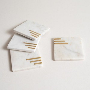 Marbre blanc naturel et bois rond taille personnalisée pierre de marbre de luxe et incrustation de métal sous-verre pour thé ou café - Product Image 5