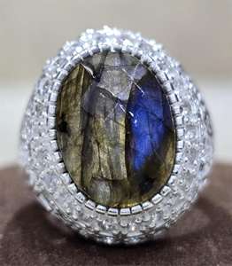 Bague éternité en argent sterling 925 Vermeil Excellente qualité Designer fait à la main Forme ovale Belle coupe Labradorite Gemme Classique - Product Image 1