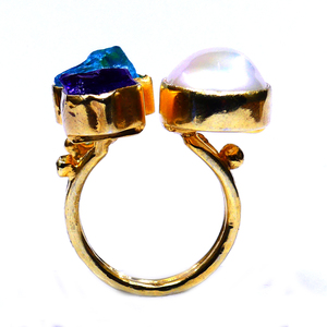 925พลอยอะเมทิสต์ไข่มุกบาร็อคคลาสสิคแหวนแต่งงานของผู้หญิงเงินสเตอร์ลิงประดับชุบทอง - Product Image 5