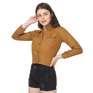 Chaqueta vaquera clásica recortada con dobladillo crudo para mujer, chaqueta vaquera informal transpirable a la moda de estilo Vintage - Product Image 4