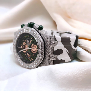 Reloj con esqueleto de diamante personalizado para hombre, correa de camuflaje de lujo, bisel helado, diseño único, reloj exclusivo, regalo de moda atrevido - Product Image 4