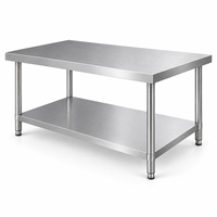Table de travail en acier inoxydable double couche personnalisable, acier inoxydable 201, épaisseur 1,0 mm, pour restaurant, cantine