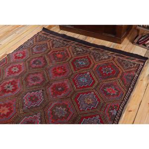 พรมคิลิมตุรกี ขนาด 5.4x7.9 ฟุต สีแดงน้ำเงิน ลายต้นไม้และพืช พรมขนสัตว์วินเทจ - Product Image 5