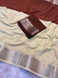 Sari de seda de gasa suave para mujer con borde jacquard y diseño de sombreado superior con blusa a juego, hecho en India - Product Image 4