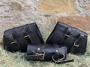 Alforjas de cuero Bolsa de motocicleta Negro tres alforjas Bolsas de sillín - Product Image 5