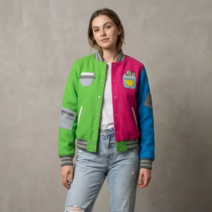 Manteau court pour femme en polyester, style automne-hiver, avec patchwork, motif champignon, réfléchissant, coupe ample, double boutonnage et col montant. - Product Image 4
