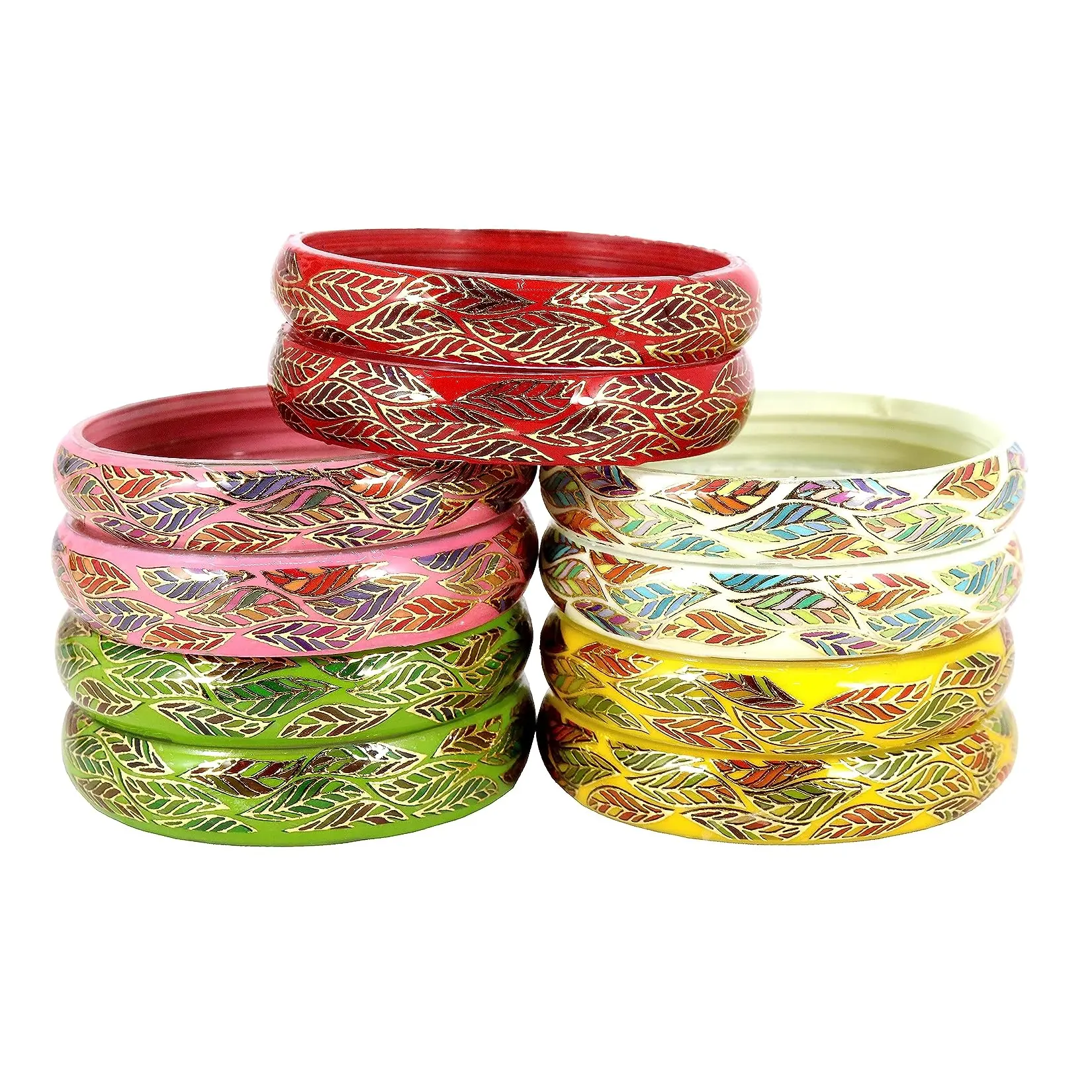 Encontrar Qualidade De Vidro com Folha Impressa Projeto Dourado Brilhante Terminado Multicolor Kada Set Para Meninas Usável Bangle Set