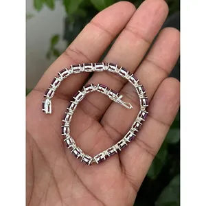 สร้อยข้อมือเทนนิสเงินแท้ 925 ประดับโรโดไลต์การ์เนต เครื่องประดับแฟชั่น - Product Image 4