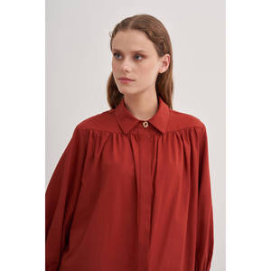 Blusa Holgada de Popelina con Bordado Floral y Cuello para Mujer - Product Image 5