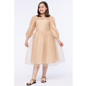 Personnalisable OEM ODM Robe de soirée décontractée à manches longues pour fille en mousseline de soie texturée brodée Vêtements de printemps imprimés en gros - Product Image 1