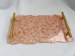 Bandeja de resina epoxi con mango de metal 100% Bandeja de servicio de resina epoxi de alta calidad al mejor precio para alimentos y frutas Forma rectangular - Product Image 2