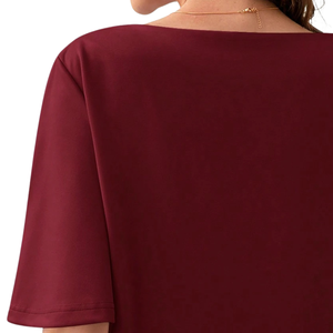 Blusa informal holgada de manga media para mujer, camisa de punto suave con cuello redondo de color liso, blusa de moda para el día a día, para primavera y verano - Product Image 5