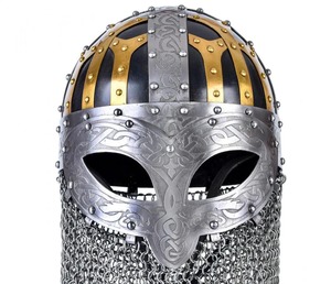 Casco de gafas vikingas ajustable, forro de cuero Aventail, cuchillos de borde de entrada de acero inoxidable, estilo comerciante de batalla - Product Image 1