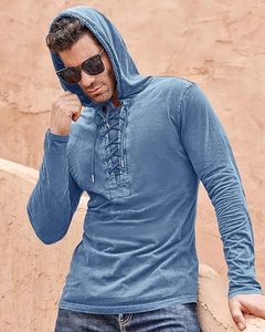 Sudaderas con capucha de manga larga para hombre personalizadas 100% algodón invierno Color sólido Vintage elegante al aire libre Casual transpirable ligero pulóveres - Product Image 2
