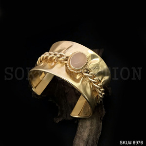 Gold Plated Handmade Tangle Wire Rose <b>Quartz</b> Gemstone Designer Cuff and Bangle Brass Jewelry SKU6976 - Product Image 2