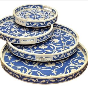 Bandeja con incrustaciones OTIMIZING, bandeja para servir hecha a mano, incrustaciones de hueso de lujo, desayuno de Ramadán, comida, fruta, café, té, bandeja decorativa - Product Image 3