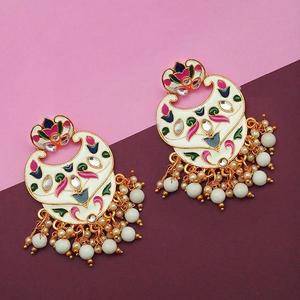 Boucles d'oreilles Kriaa White Meenakari et Beads Kundan Fine Dangle Modèle 1314207E - Product Image 1