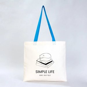 กระเป๋าผ้าฝ้ายสั่งทำพิเศษพร้อมหูหิ้วสีน้ำเงิน ขนาด 16 x 14 (40 x 35 ซม.) สีน้ำเงินล้วน - Product Image 4