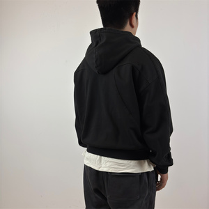 Sweat à capuche oversize en patchwork personnalisé, coupe ample, pour homme, hiver, délavé à l'acide, respirant, séchage rapide, noir, polaire 500 g/m² - Product Image 3