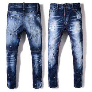 Men Denim Jeans Slim Fit Stretch Ripped Distressed Vintage Y2K Pencil Pants Streetwear Casual Custom OEM Wholesale Fashion - Product Image 1