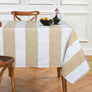 Produits textiles de maison en nappe à rayures beiges et blanches 150x300 cm 190 g/m² Tissu en coton 100% d'Inde - Product Image 1