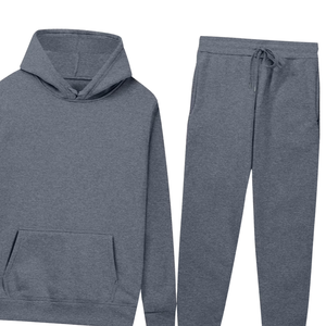 Ensemble survêtement gris moyen avec sweat à capuche et pantalon de jogging pour hommes et femmes, vêtements de sport décontractés d'hiver, vente en gros, usine OEM, logo personnalisé - Product Image 3