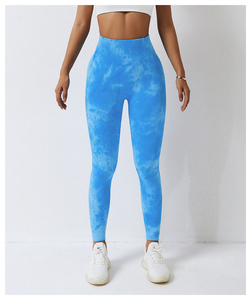 Pantalones de Yoga de cintura alta sin costuras teñidos con lazo, pantalones deportivos ajustados para correr para mujer, pantalones deportivos de secado rápido para levantamiento de cadera de melocotón - Product Image 2
