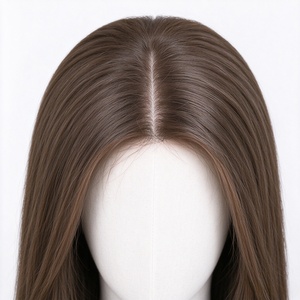 Perruque 100% cheveux humains, brun gris noisette, longue et droite, avec dentelle frontale, aspect naturel, pour femmes - Product Image 3