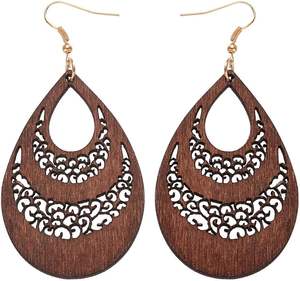 ต่างหูห้อยสไตล์โบฮีเมียนสำหรับผู้หญิง2คู่ทำจากไม้ที่มีน้ำหนักเบาทำด้วยมือ - Product Image 6