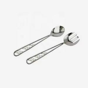 Ensemble de couverts de service en argent plaqué avec poignée torsadée, service à salade en or plaqué - Product Image 6