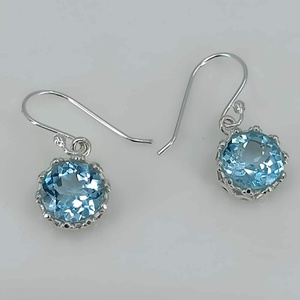 Handmade 925 Sterling <b>Silver</b> <b>Dangle</b> <b>Earrings</b> with Blue Topaz Natural Gemstone Emerald As Main Stone December Birthstone Jewelry - Product Image 5