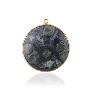 Conector de piedras preciosas de forma redonda grande de jaspe kambaba natural, suministro de Latón chapado en oro de 18K, conector para hacer collares de fianza única DIY - Product Image 1