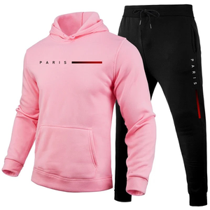 Conjunto Deportivo de Invierno de 2 Piezas para Mujer, Chándal Estampado de Manga Larga, Cálido, Transpirable, que Absorbe la Humedad, 100% Algodón, Bloques de Color - Product Image 1