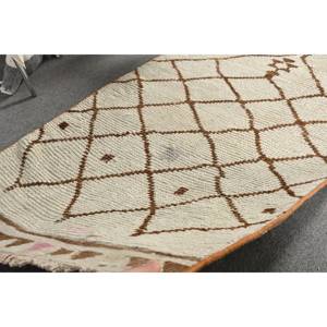 Vintage Turkish Rug Bohemian Beige <b>Brown</b> 2.6 X 10.4ft Large Area Patchwork Flat Weave <b>Wool</b> Latex for Hallway Rectangle Space - Product Image 5