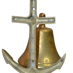 Campana de barco de ancla Campana de barco de latón macizo de 9 pulgadas decorativa para el hogar - Product Image 1