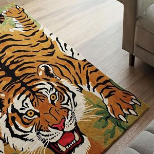 Alfombra con tema de jungla con cara de tigre moderna hecha a mano, alfombra de lana con estampado de animales llamativos para habitación de niños, decoración del hogar, alfombra personalizada para área de Picnic, regalo - Product Image 4