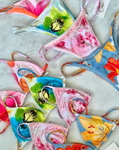 Conjunto de Bikini de Dos Piezas Elegante y Sexy para Mujer, Color Lila, con Apliques de Encaje y Borlas con Pedrería - Product Image 5