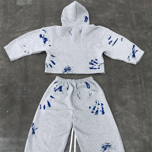 2025 personnalisé 100% coton peinture éclaboussures recadrée Boxy à capuche et pantalon de survêtement ensemble survêtement hommes - Product Image 4