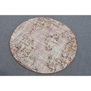 Classique Beige Marron 4.5 X 4.5ft Laine Turc Tapis Patchwork Conception pour Entrée Salon Chambre Rectangulaire Latex Buffet Tapis - Product Image 4