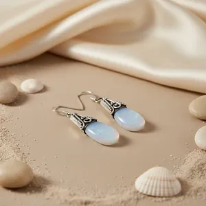 Boucles d'oreilles pendantes en argent 925 avec calcédoine pour femmes, bijoux tendance, idée cadeau - Product Image 2
