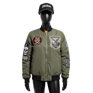 Chaqueta de bombardero para mujer Premium 230 GSM Poliéster Verde Oliva Parches bordados Diseño de logotipo personalizado Chaquetas de bombardero para mujer - Product Image 1