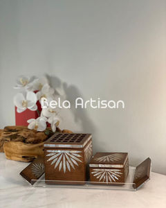 Ensemble brûleur d'encens moderne Mubkhar, couleur marron, pour pots et accessoires, en bois de séquoia naturel écologique, nacre aromatique - Product Image 3