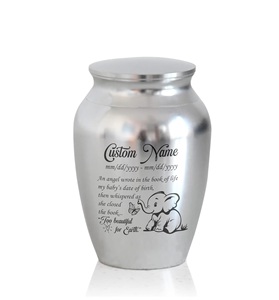 Personalized Stainless Steel <b>Mini</b> Urn Decorative Memorial Keepsake Custom Baby Elephant Design for Baby Boy - Product Image 1