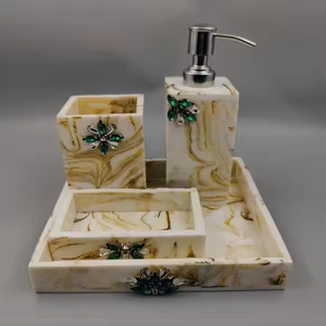 Conjunto de baño de resina moderno, organizador de tocador hecho a mano, jabonera, soporte para cepillo de dientes, vaso, bandeja elegante, elementos esenciales para el hogar - Product Image 2