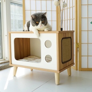 Maison simple et confortable pour animaux de compagnie en bois pour petits chiens chats lit intérieur écologique couverture amovible lavable évents plancher surélevé - Product Image 3